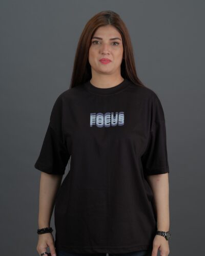 Focus Oversized Black T-Shirt Regular Fit Women